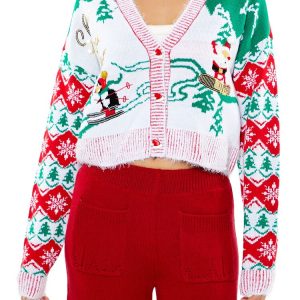 Snowboarding Santa Cardigan Sweater