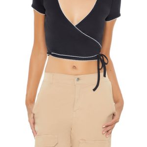 Pointelle Cropped Wrap Top