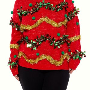 Plus Size Garland Pom Pom Sweater