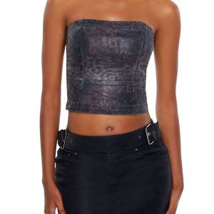 Metallic Leopard Denim Tube Top