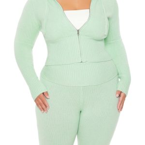 Plus Size Zip-Up Hooded Sweater