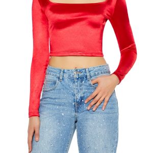 Satin Square-Cut Crop Top