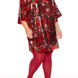 Plus Size Sequin Christmas Lights T-Shirt Dress