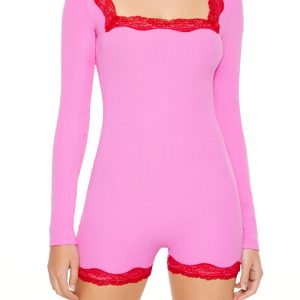 Fitted Lace-Trim Romper