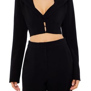Plunging Hooded Cropped Blazer