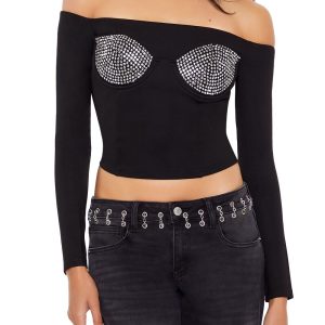 Rhinestone Off-the-Shoulder Top