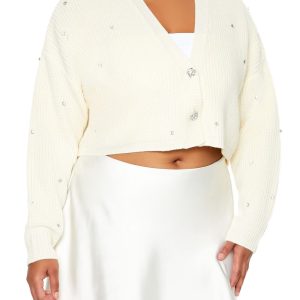 Plus Size Rhinestone Cardigan Sweater