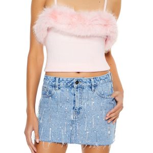 Faux Fur-Trim Sweater-Knit Cami