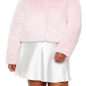 Plus Size Faux Fur Zip-Up Coat
