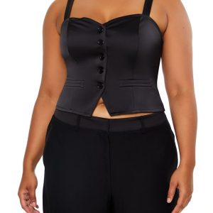 Plus Size Button-Front Crop Top
