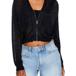 Glitter Knit Zip-Up Sweater