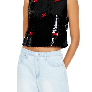 Sequin Bow Boxy Crop Top