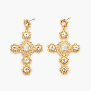 Faux Gem Cross Drop Earrings