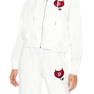 Embroidered Devil Heart Zip-Up Hoodie