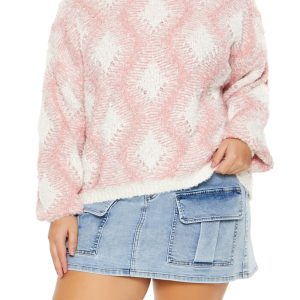 Plus Size Marled Diamond Knit Sweater