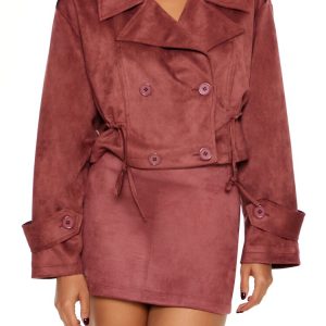 Faux Suede Cropped Trench Coat