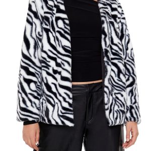 Zebra Print Faux Fur Coat